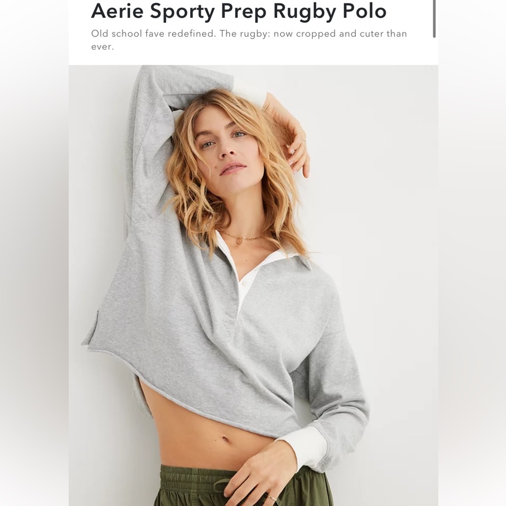 Aerie Sporty Prep Rugby Polo - Medium Heather Gray - Size M